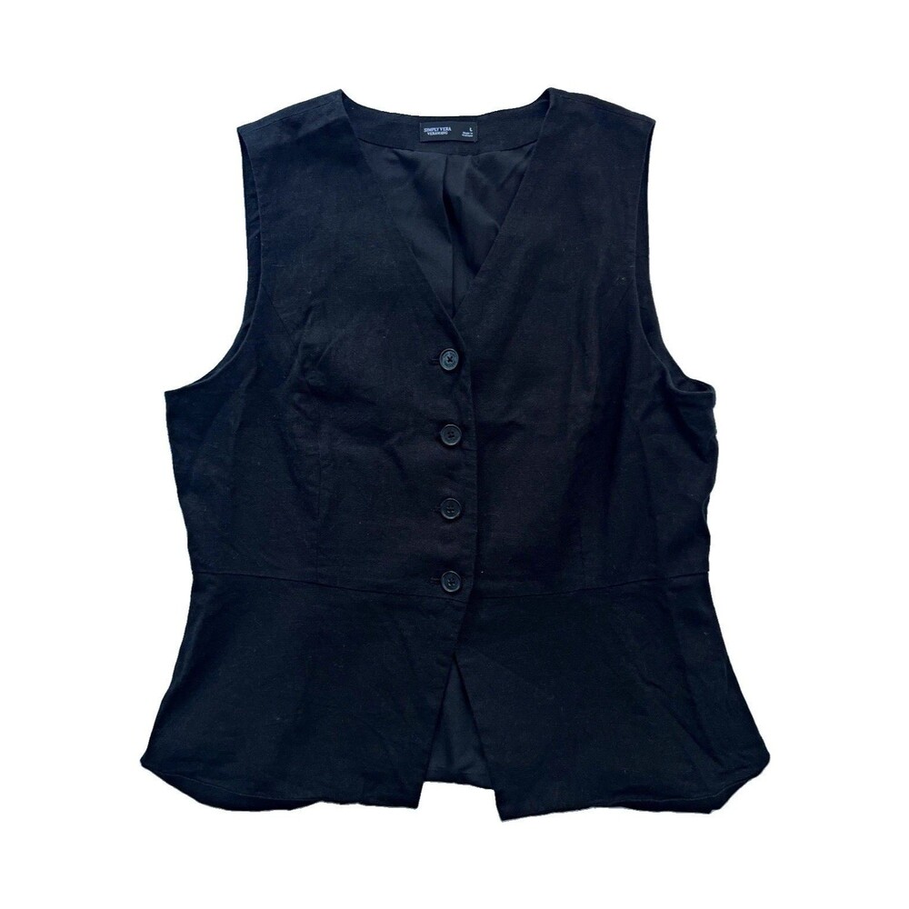 Simply Vera Vera Wang Women’s Black Sleeveless V-Neck Button Front top L